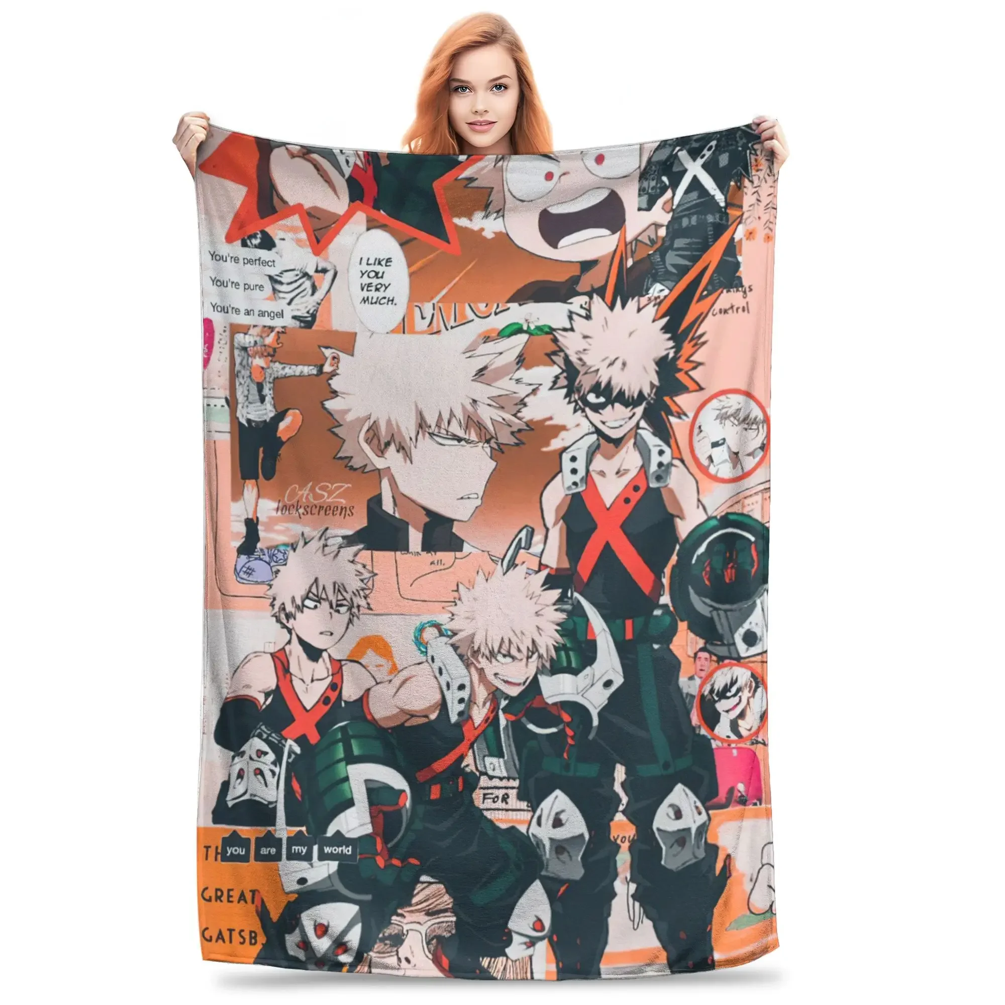 

Katsuki Bakugou Fuzzy Throw Blanket My Hero Academia Anime Inspired Warm Home Textile for Living Room Restaurant Decor