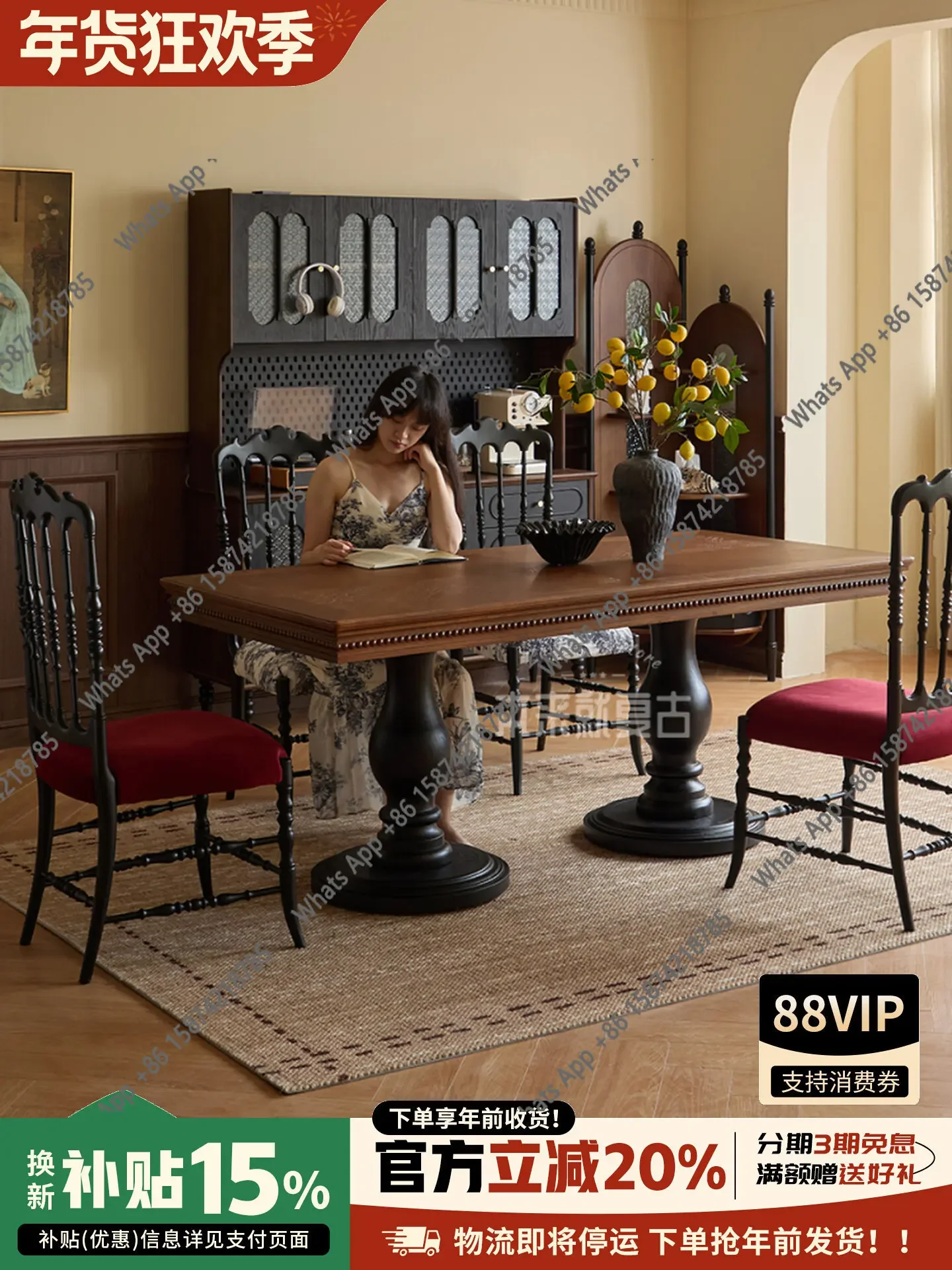 Xx French Modern Simple Dining Table/retro Solid Wood Large Board Table American One Table And Six Chairs Eating Table