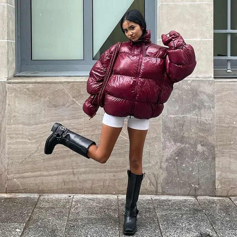 Cotton-Padded Thicken Women Jacket Solid Full Sleeve Jacket Street Women's Puffy Quilted Coat Zipper Long Sleeve Warm Jacket