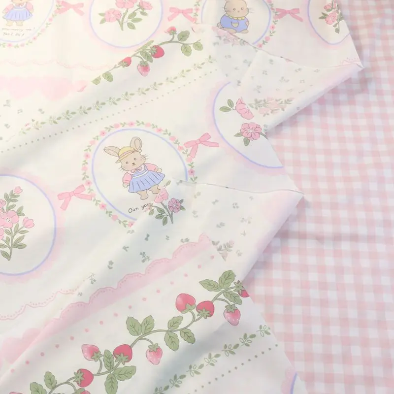 235cm*50cm Pink Heart Rabbit Bow cotton fabric DIY bedding apparel dress patchwork fabric kids handwork cotton cloth tecido