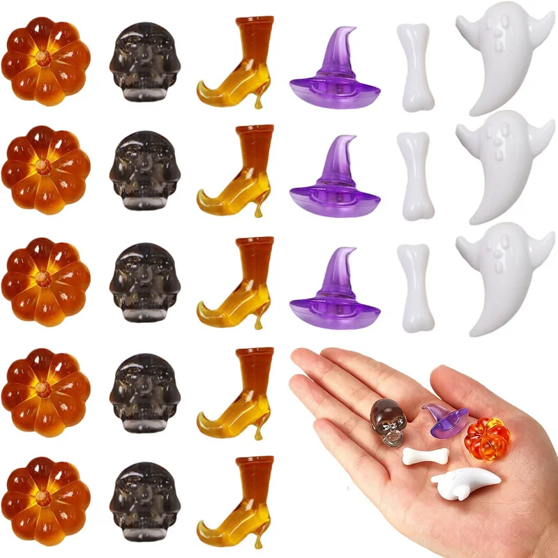 46Pcs Mini Halloween Decorations Set Random Style Tiny Witch Hat Ghost Pumpkin Skull Bead for Table Scatter DIY Crafts Party TMZ