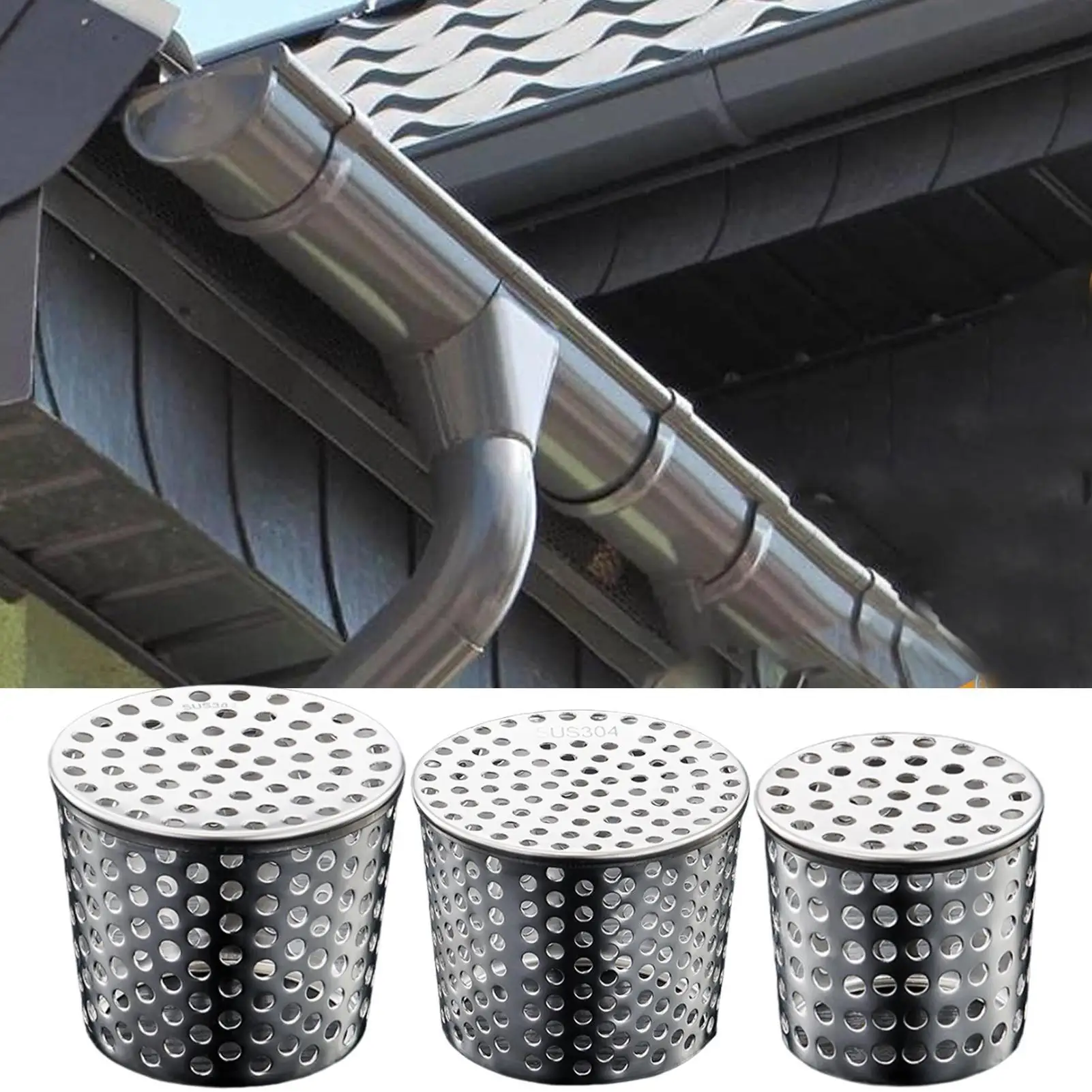 Drain Downspout Protectors 304 Stainless Steel Drain Outdoor Gutter Cleaning Tool Gutter Cleaning Gutter Guard Downspout Filter