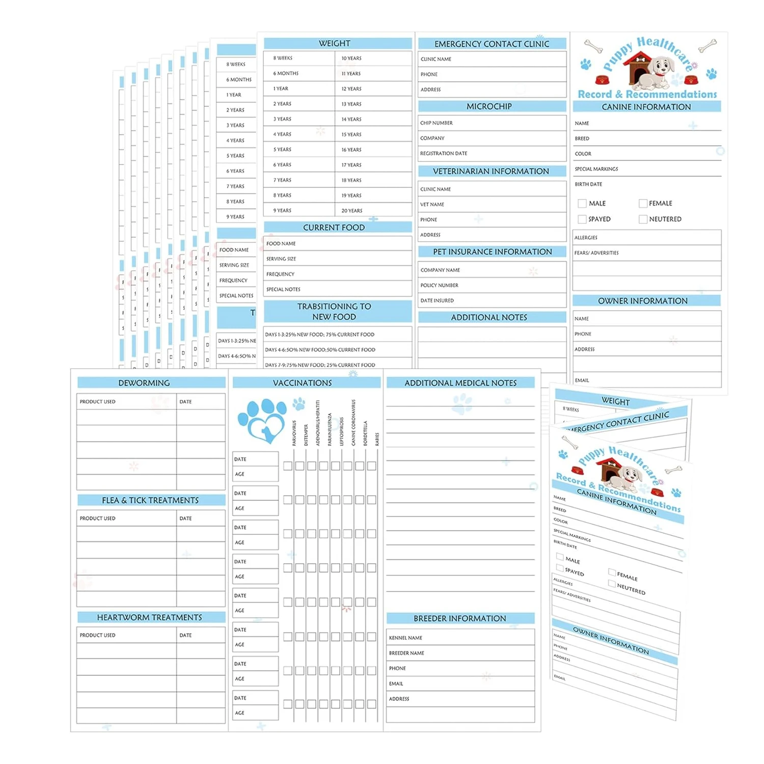 

Bule 10 Pack Puppy Vaccination Record Cards 8.3 * 11 Inch Dog Canine Health Record Books Dog Health Records and Recommendations