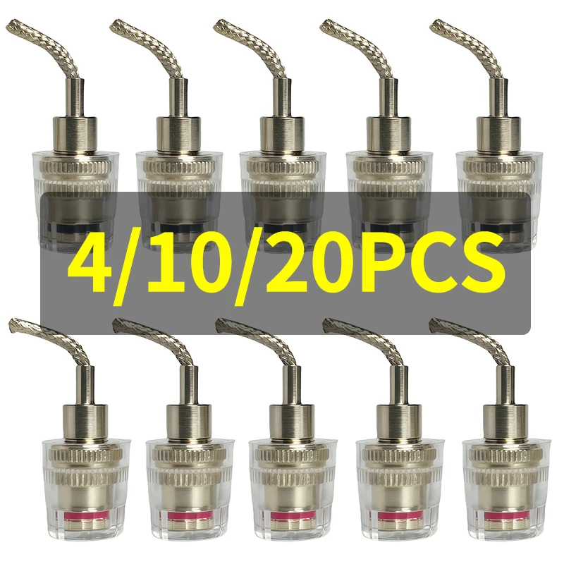 

4/10/20 PCS Crystal Clear Speaker Binding Posts with Banana Sockets - Gold Plated Copper Terminals for Amplifier, Hifi, Speaker
