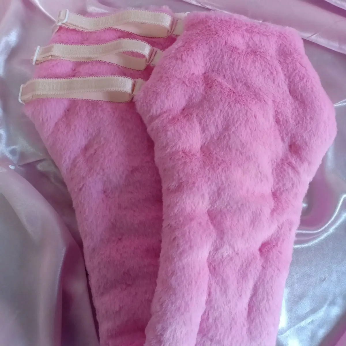 Man Handmake Pink Plush Soft T-back Adjustable Elastic Waist Puffy Large Size ABDL G-string Sissy Private Party Warm Panties BF