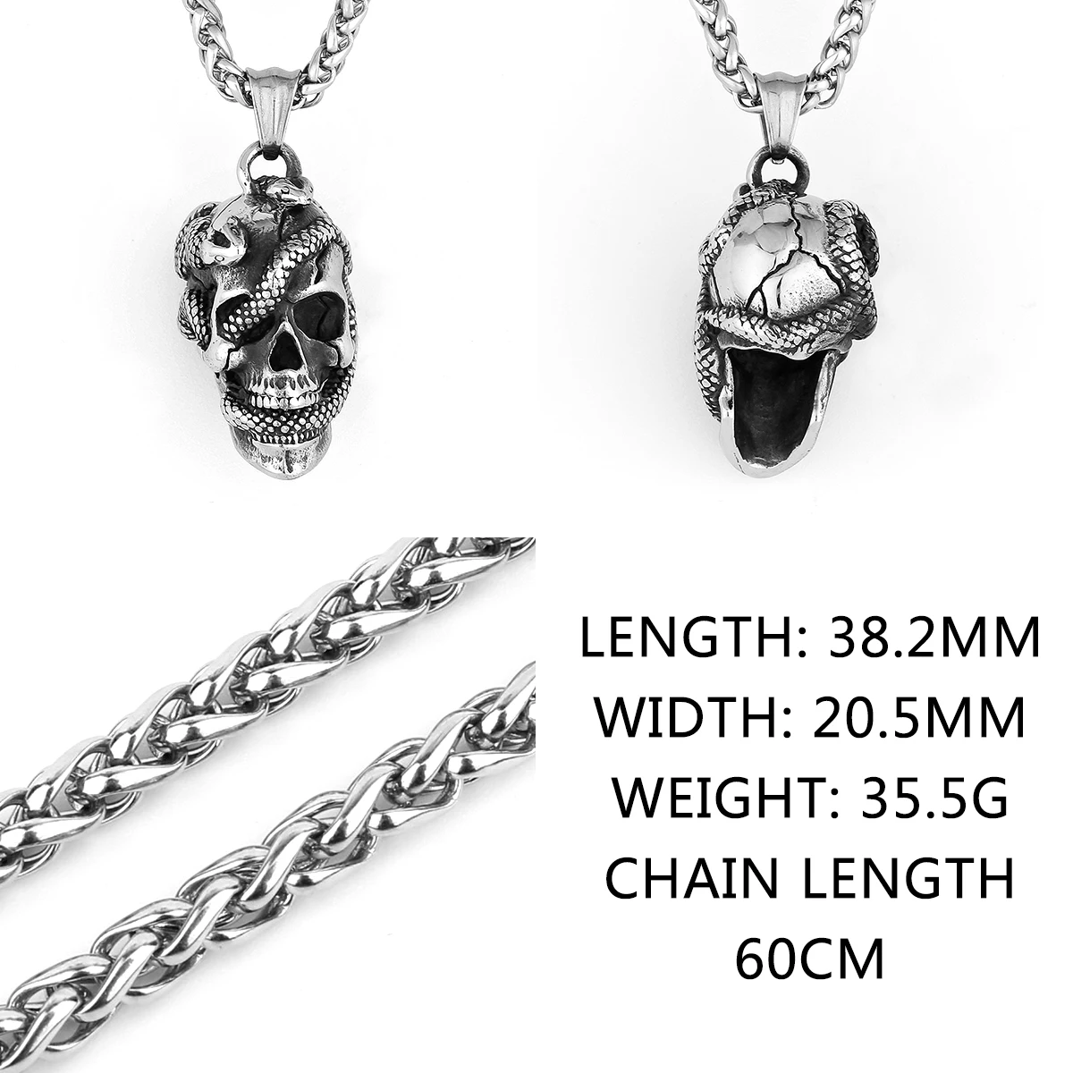 Gothic Stainless Steel Snake Winding Skull Pendant Necklace Men's Black Gun Plated Personality Necklace Jewelry Party Club Gift view 6