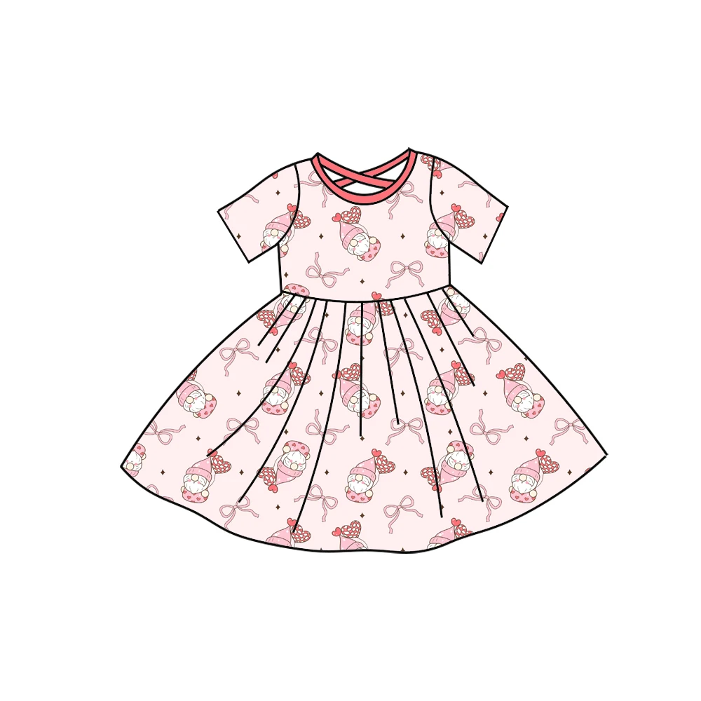Wholesale New Baby Clothing Skill Stock Children's Suit Short Sleeve Dress Girls Valentine's Day Love Flower Print Girls Suit