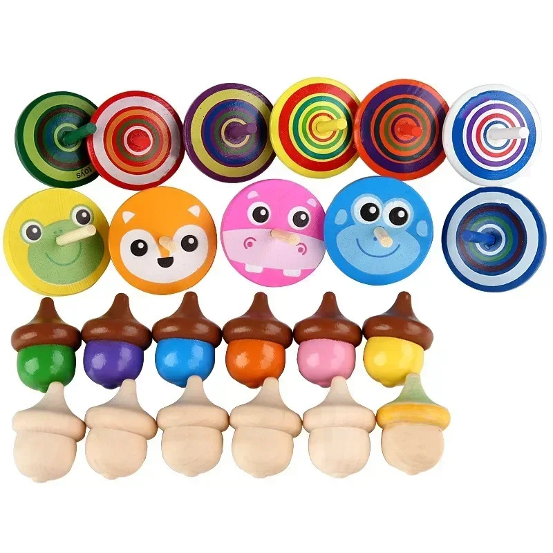 1PC Exquisite Handmade Wooden Spinning Top Toys Multi-color Rotate Funny Gyro for Children Adult Relief Stress Desktop Games