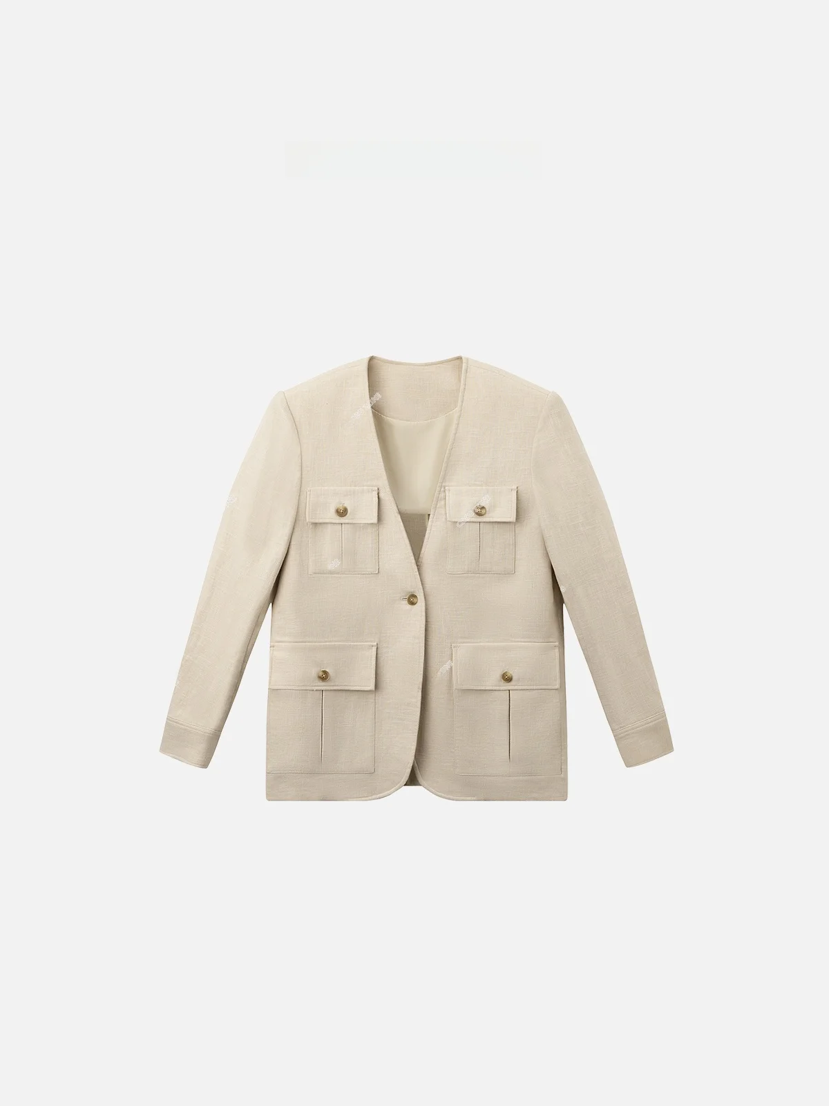 

Костюм Zone Early Spring: жакет с высоким воротником, длинный рукав, V-образный вырез, стандартная длина, на одной пуговице, в стиле минимализм и французский шик.