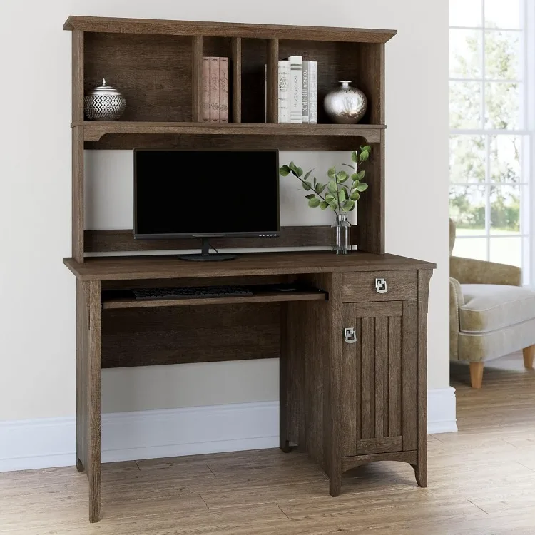 Salinas Computer Desk with Hutch | Study Table with Drawers, Cabinets & Pullout Keyboard/Laptop Tray | Modern Home Office Desk