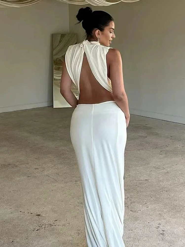 فستان أنيق للتصوير الفوتوغرافي للأمهات برقبة عالية بدون أكمام فستان ماكسي مع ربطة عنق للحمل والتقاط الصور وحفلات استقبال المولود الجديد #6