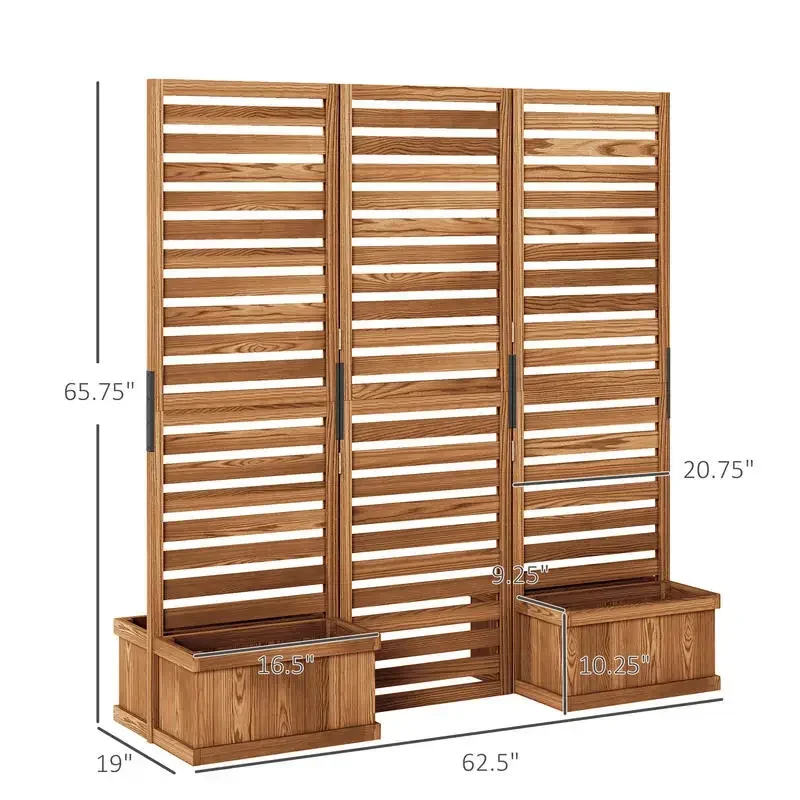 62.5" x 19" x 66" Wood Panel Trellis w/ 4 Planter Box Raised Bed for Garden Natural Wood - view 3
