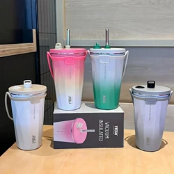 Custom Tyeso 600ml Vacuum Insulated Coffee Cup with Straw Thermos Mug Leak-Proof Thermos Bottle Travel Thermal Vacuum Flask Cup