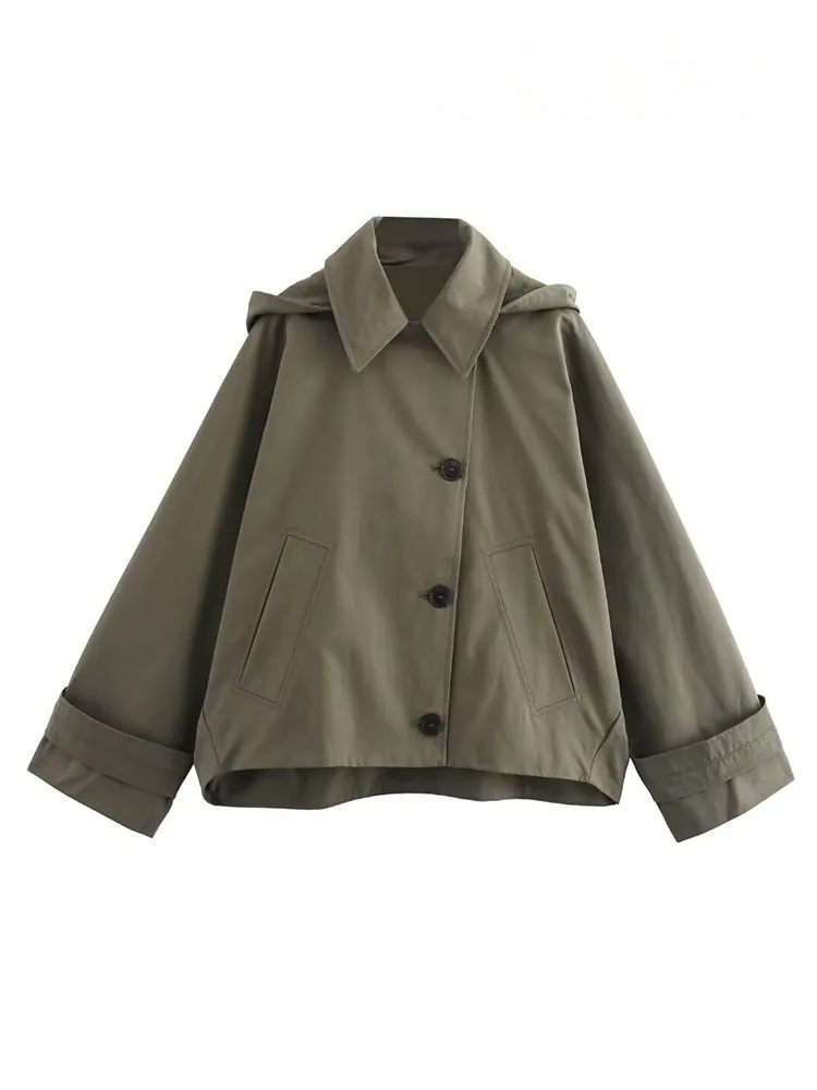 

HH Осенняя модная женская ветровка, однотонное однобортное женское повседневное свободное пальто с отложным воротником и длинными рукавами и карманами