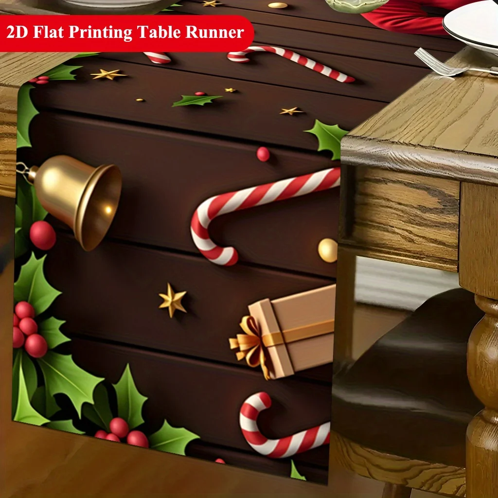 2D‑Printed Santa Delivering Gifts Table Runner, Decor for Dining Table, Coffee‑Table, Gatherings, Indoor‑Outdoor Parties