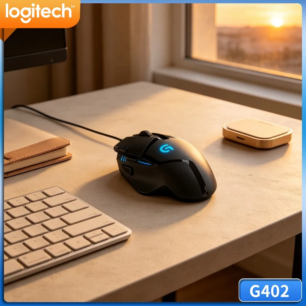 Logitech G402 Hyperion Fury USB Mouse Comfort Curved Ergonomic Shape High Precision Sensor For Long‑Duration Game Play