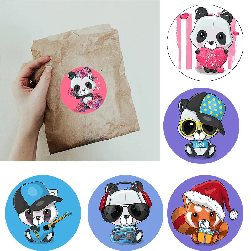 24-70pcs Cute Cartoon Panda Self-adhestive Stickers Happy Birthday Label Encourage Stickers for Kids Teacher Reward Stickers