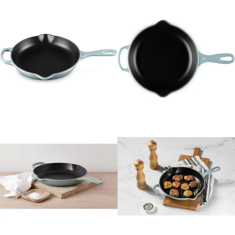 

Enameled Cast Iron Skillet with Signature Iron Handle, 9-Inch, Sea Salt Color, Durable and Versatile Cooking Pan