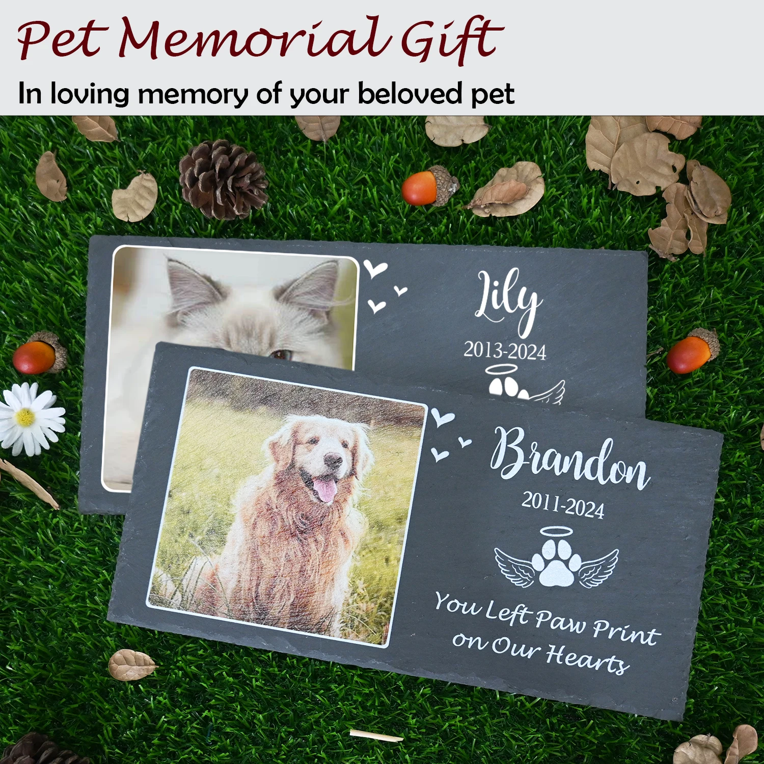 Personalized Pet Memorial Stone, Large Memorial Garden Stone Printed with Photo, Pet Loss Gifts, Dog Cat Memorial Gift