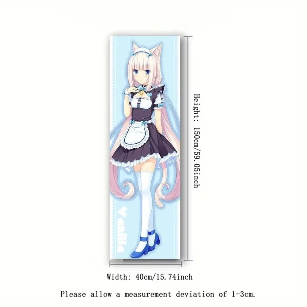 40X150CM Nekopara Vanilla Anime Vertical Tapestry, Cute Cat Girl Maid Wall Hanging for Bedroom Banner for Girls Dorm Decor