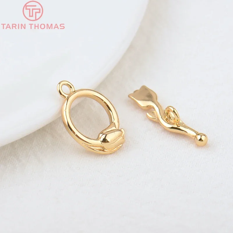 (3313)6 Sets 24K Gold Color Plated Brass Tulip Bracelet O Toggle Clasps High Quality Diy Jewelry Accessories