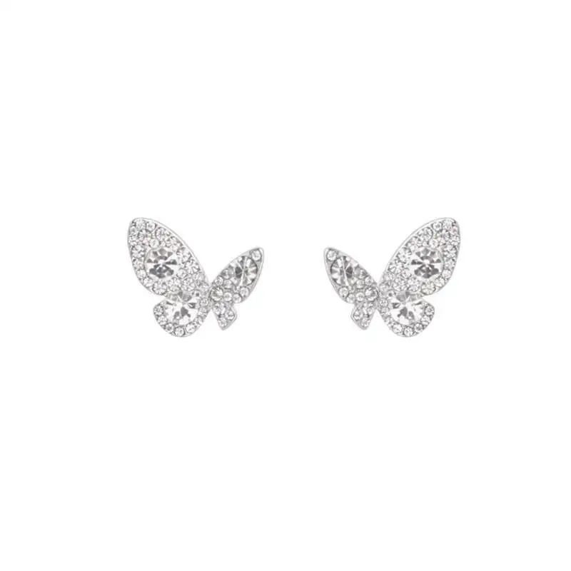 Korean Exquisite Quality Inlaid Crystal Butterfly Stud Earrings Women Classic Daily Jewelry Y2k Earrings Accessories