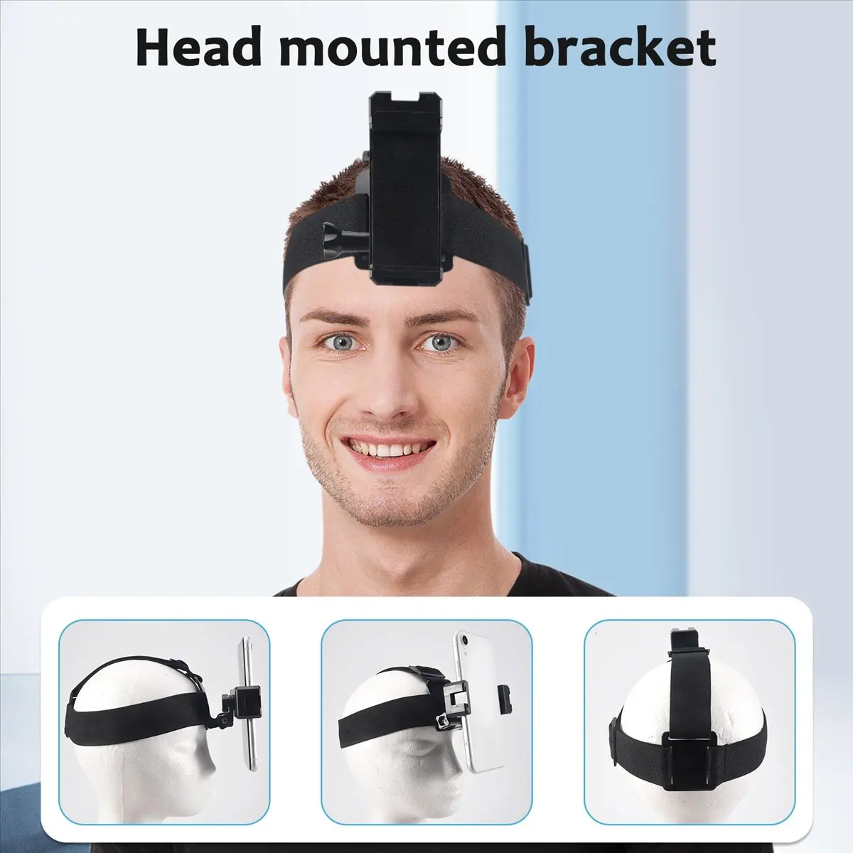 A40I Universal Head Strap Mount Headband Holder with Mobile Phone Clip Holder for Smartphones Vlog Accessories