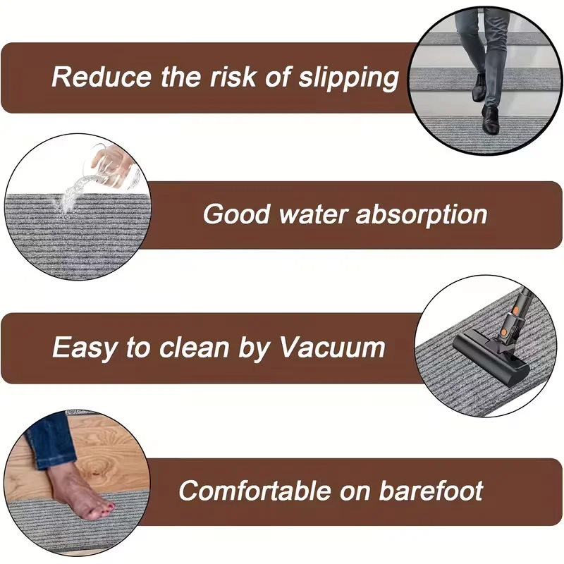 1PC 20x80cm Stair Mats Carpet Strips Treads Non Slip Washable Rug Outdoor Polyester (Polyester) For Wooden Steps Pads Stairs Tap view 4
