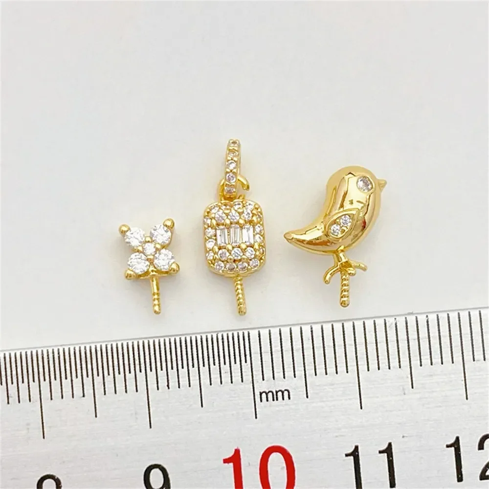 

14K Gold Inlaid Zirconium Bird Sheep's Eye Needle Sticky Pearl Holder Pendant Needle Handmade DIY Jewelry Material Accessories