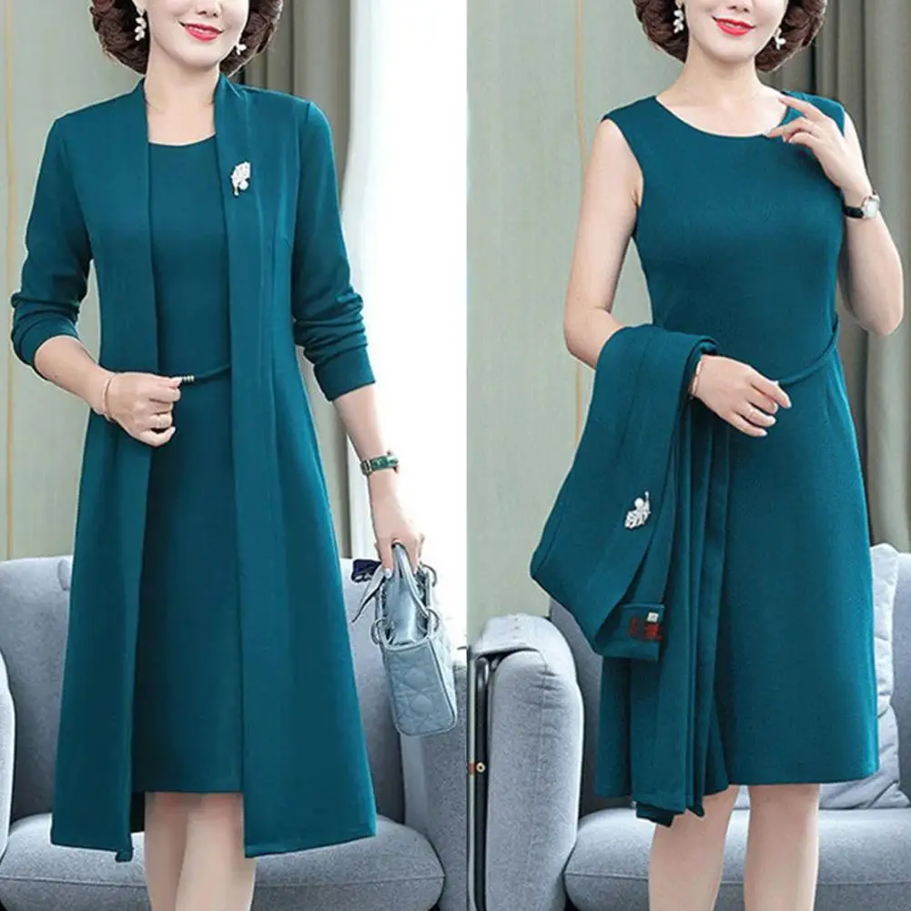 

Ladies Dress Coat Suit Elegant Middle-age Ladies Dress Coat Open Front Long Cardigan Dress Kit for Spring Fall Women Coat Suit