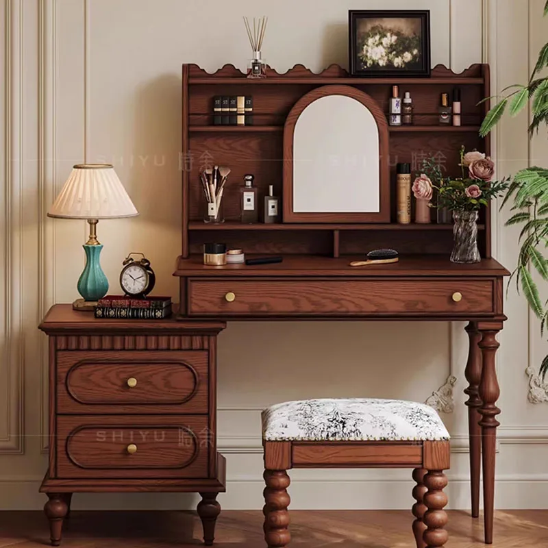 

European Bedroom Vanity Table Storage Organizer Cosmetics Women Dressing Table Modern Makeup Penteadeira Lounge Suite Furniture