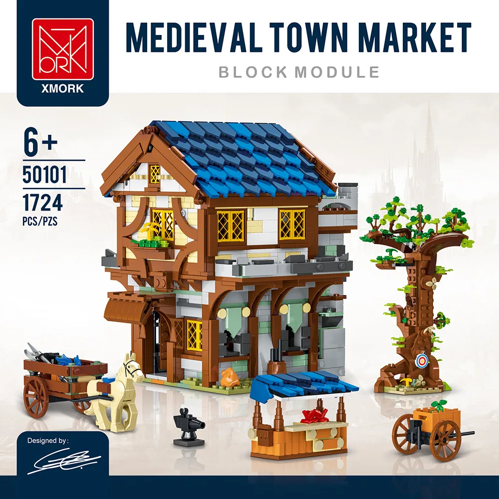 Moke 50101 Medieval series Town Fair Multi-layer structure Retro creative building block model toy gift tabletop decoration