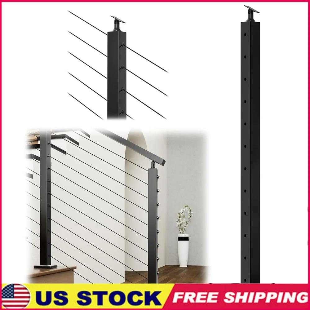 

Black Stair Cable Railing Post 42 Inch Stainless Steel T304 Outdoor Indoor Staircase Structural Kit Weather Resistant