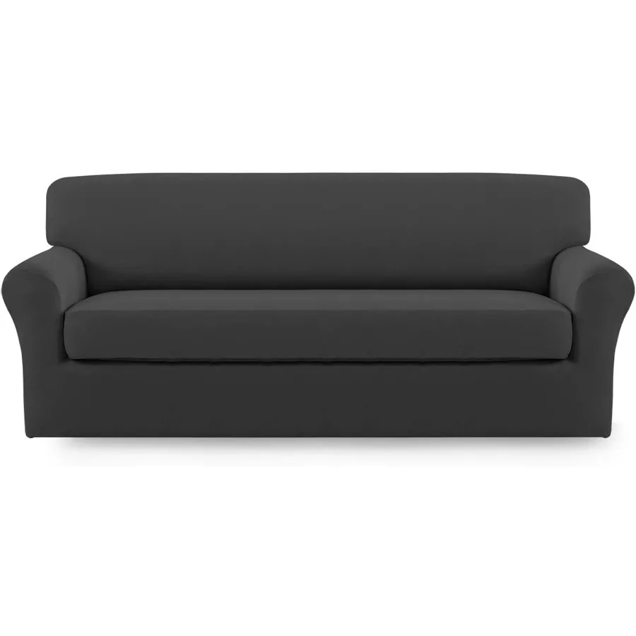

2 Pieces Microfiber Stretch Sofa Slipcover for Living Room Furniture Protection Soft Spandex Fitted Cover with Elastic Bottom W