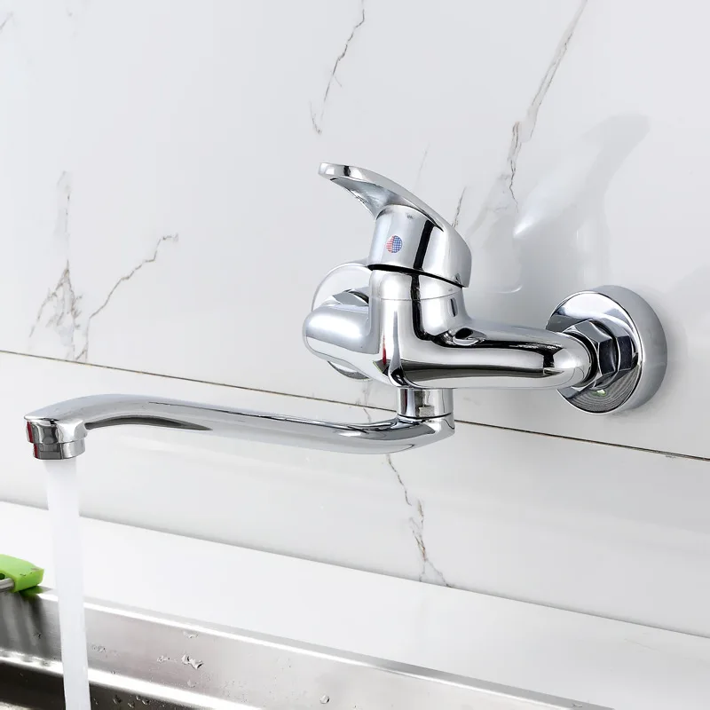 Chrome Taps for Kitchen Sink Basin Faucets Kitchen Tap Dual Hole Wall Mounted Hot Cold Tap Kitchen Mixer Bathroom Faucet