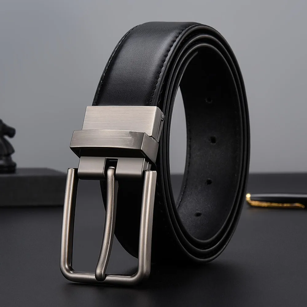 

Luxury Men Genuine Leather Belt Rotated Buckle High Quality Business Waist Strap Cowskin Waist Belt Trouser Jeans Waistband DIY