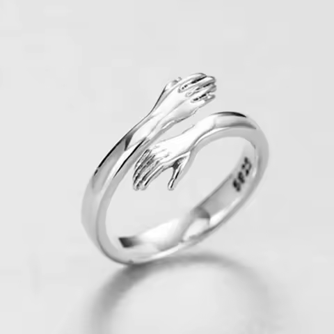 Adjustable Ring Novelty Love Hug Charms Open Band Minimalist for Men Women 925 Sterling Silver Couple Lover Dating Jewelry