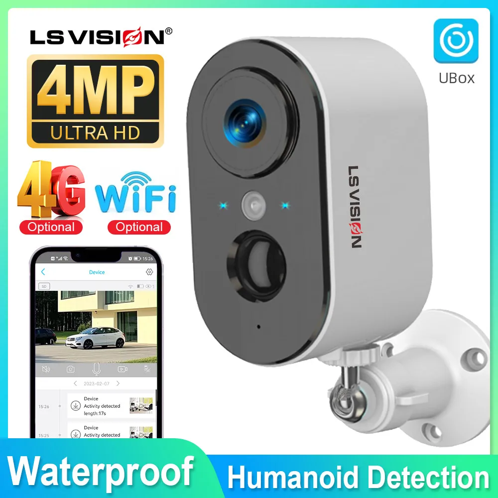 LS VISION 4G Battery Cameras With Adjustable Bracket Wireless Wifi Outdoor 2K  Motion Detection Indoor Smart Home Camera Cctv Ip