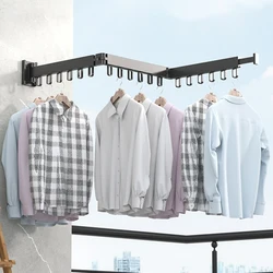 Folding Clothes Hanger Cloth Drying Rack Wall Mount Space Saving Aluminum Indoor and Outdoor Retractable