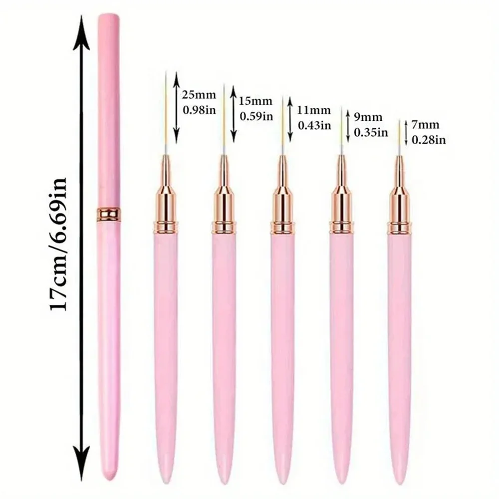 5-teiliges Nail-Art Pinsel-Set UV-Gel Nagelpinsel-Kit Französische Streifen-Linien-Malerei Zeichnung Blumen-Stift Professionelles Maniküre-Werkzeug – Detail 7