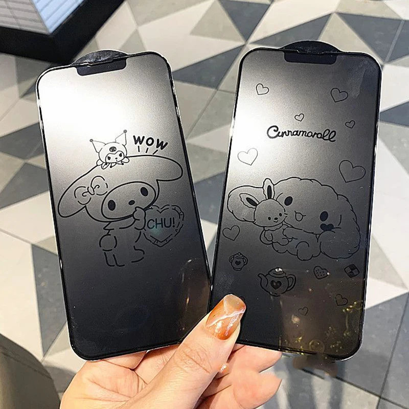 Sanrios Hello Kitty Kuromi Invisible Shadow Glass Screen Protector Case for Iphone 11 12 13 14 Pro Max Plus Cute Screen Cover