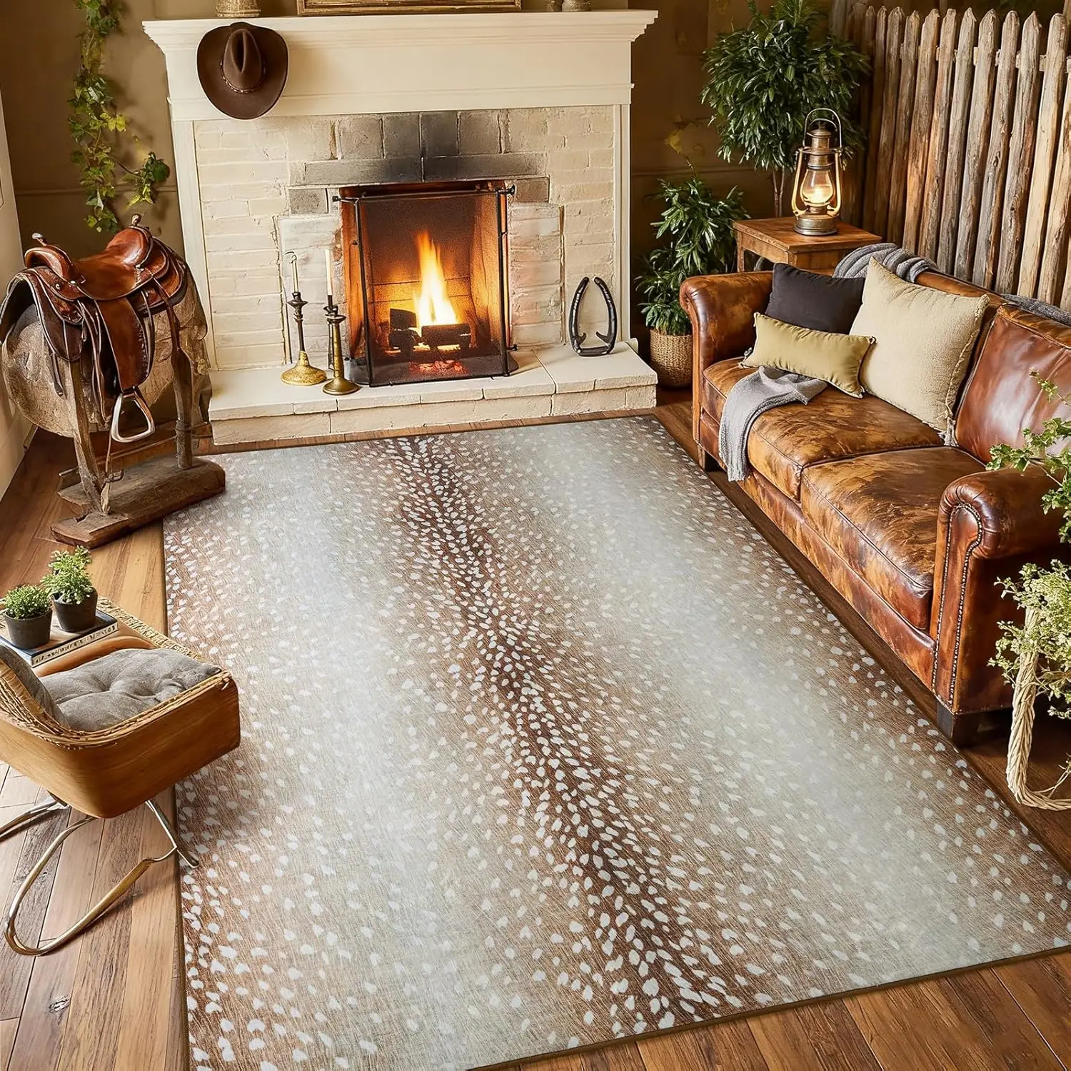 

Премиальный ковер с изображением антилопы, мягкий ковер с анималистическим принтом для гостиной и спальни, 4x6 футов, нескользящий, машинная стирка, коричневый.