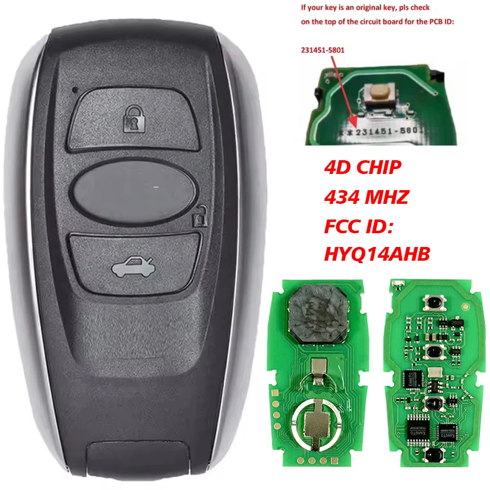 

KEYECU Smart Prox Remote Key Fob 3B 433.92MHz for Subaru BRZ Forester Impreza Legacy WRX XV Board: 231451-5801, FCC ID: HYQ14AHB