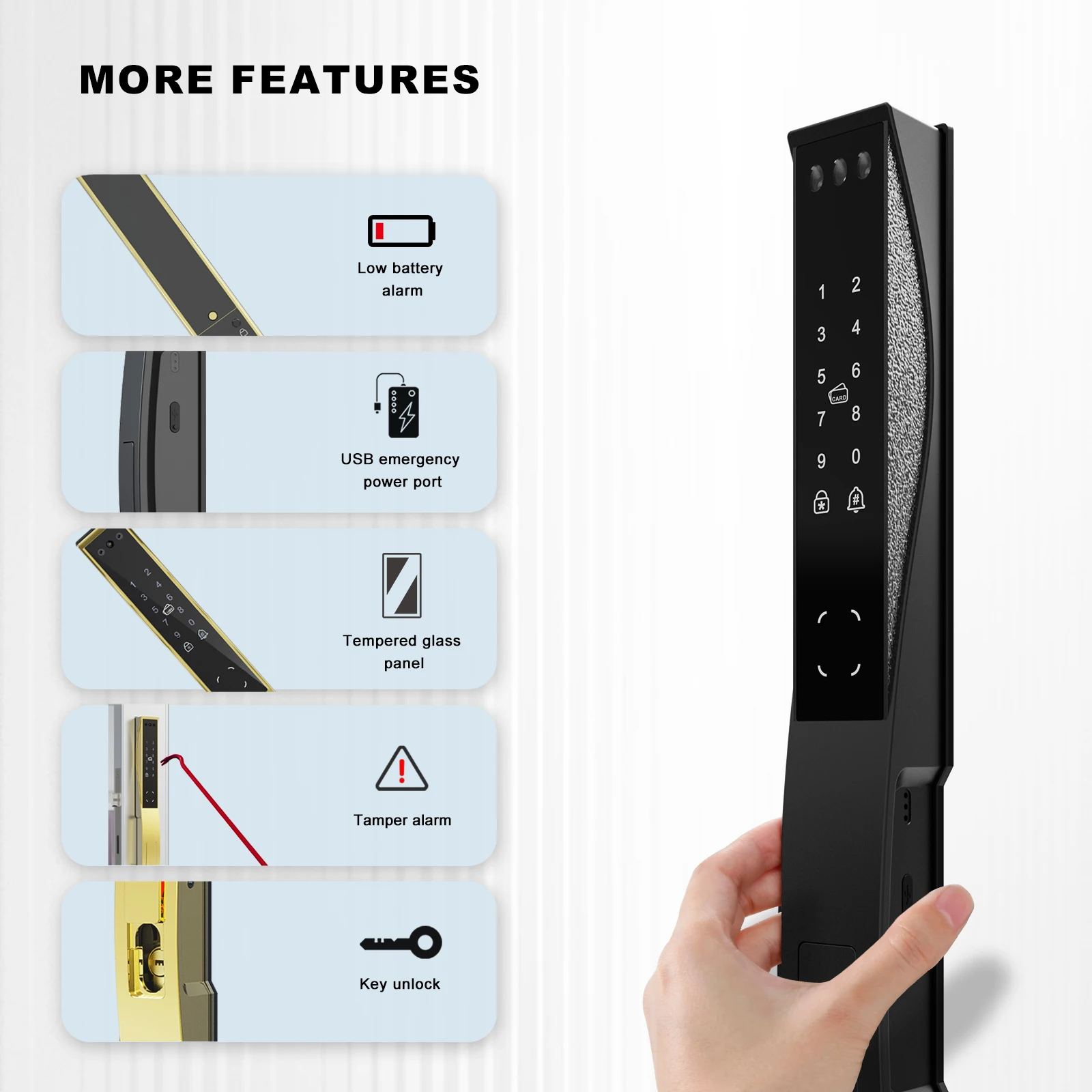 WINFREE SMART 3D face waterproof Fingerprint Card Key Tuya Wifi Remote App Control Slim Aluminium or Wooden Door Lock