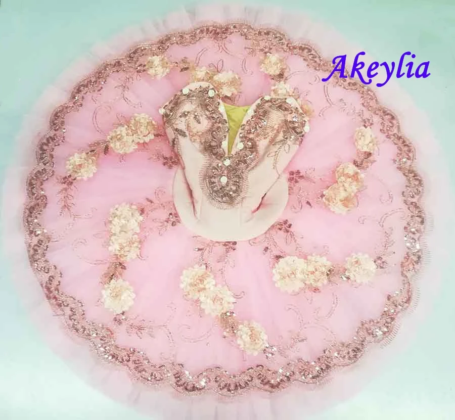 Pink Fairy Professional Ballet Tutu With Flowers Ballet Professional Tutu Adults Ballet Dress sleeping beauty ballet costumes