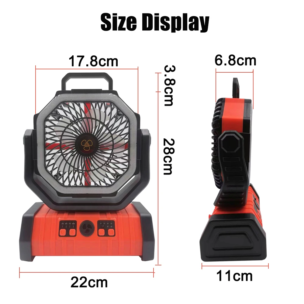 20000mAh Portable Electric LED Fan Light Outdoor 10000mAh camping with hook USB charging for Hiking Fishing Picnic Emergency