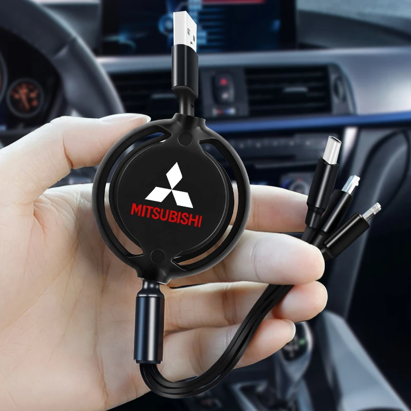 Car 3 in 1 USB Cable Type C Micro USB Fast Charging Cable For Mitsubishi Pajero Sport Outlander ASX Lancer