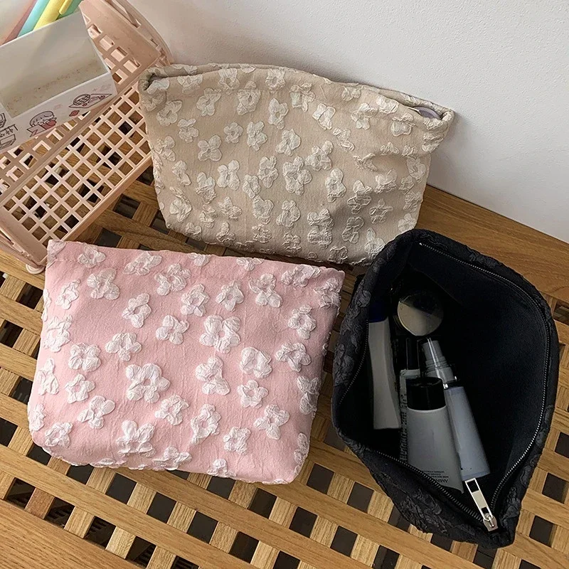 Pink Floral Small Fresh Travel Cosmetic Bag Female Clutch Wash Bags Fashion Women Make Up Storage Toiletry Bags Neceser