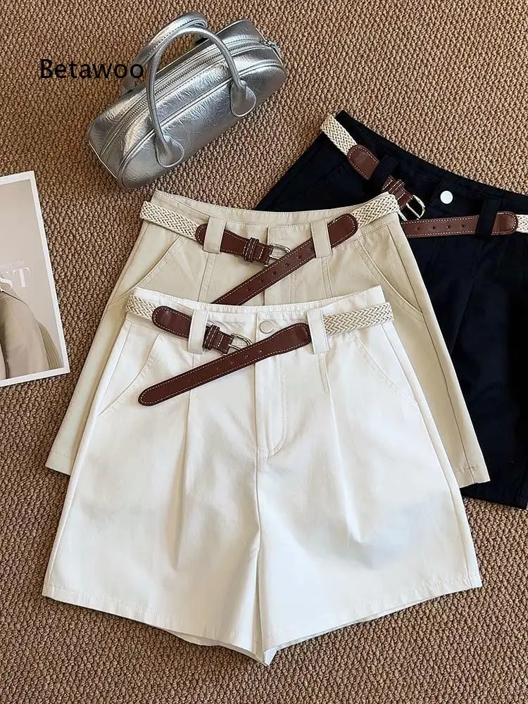 High Waist Pleated Wide Leg Shorts For Women Casual Bottoms With Removable Woven Belt Side Pockets For Summer Occasions