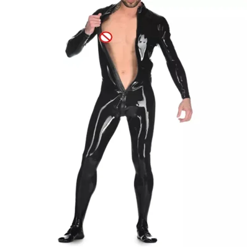 

Latex Catsuit Bodysuit Sexy Coverall Handmade Rubber Bodysuit Fetish w/o Hand Hood Front Zip